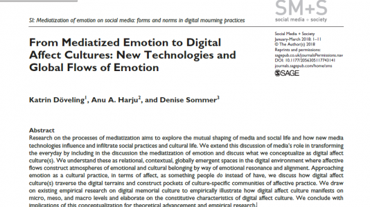 Peer-Reviewed Article on Digital Affect Cultures: New Technologies and Global Flows of Emotion