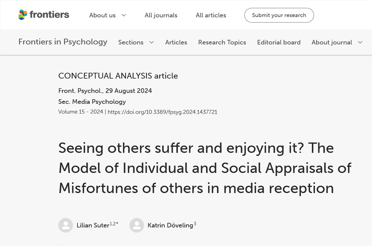 Just published: Suter, L, Döveling, K.: Seeing others suffer and enjoying it?